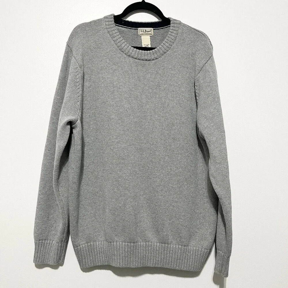 LL Bean Mens Thick 100%  Cotton Sweater L Gray Crewneck Preppy Normcore Heritage